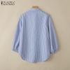 ZANZEA Women Turn Down Collar Loose 3/4 Sleeve Stripe Blouse