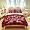 3pcs(1 Bedspread + 2 Pillowcases) Featuring a Red and Black Plaid Christmas Reindeer Perfect for Home Decoration