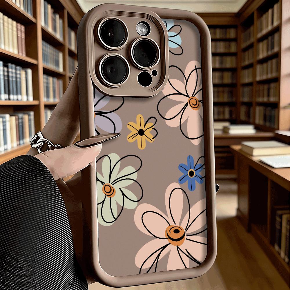 Minimalist Floral Pattern Phone Case for iPhone 17 16 15 14 13 12 11 Pro Max Plus Anti Scratch, Gel Flexible Protective