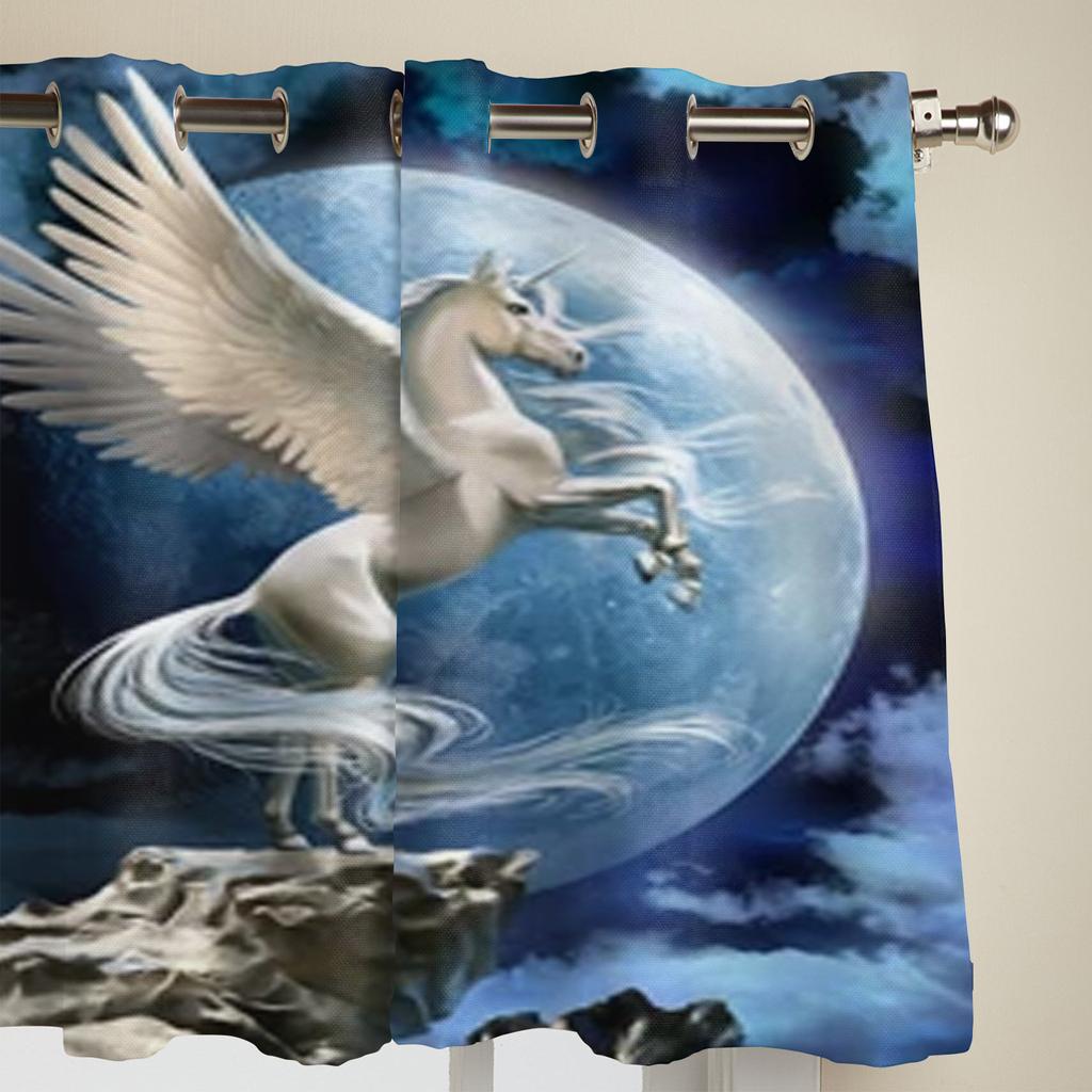 Space White Horse Window Curtains For Living Room Kitchen Modern Curtains Home Decor Blinds Drapes