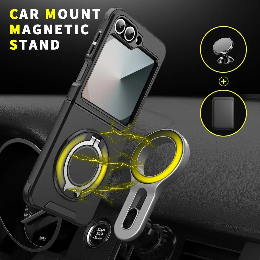 Case for Z Flip 6 Magnetic 360 Rotating Bracket Phone Case for Samsung Galaxy Z Flip 6 Ring Holder Hard Shell Protective Cover