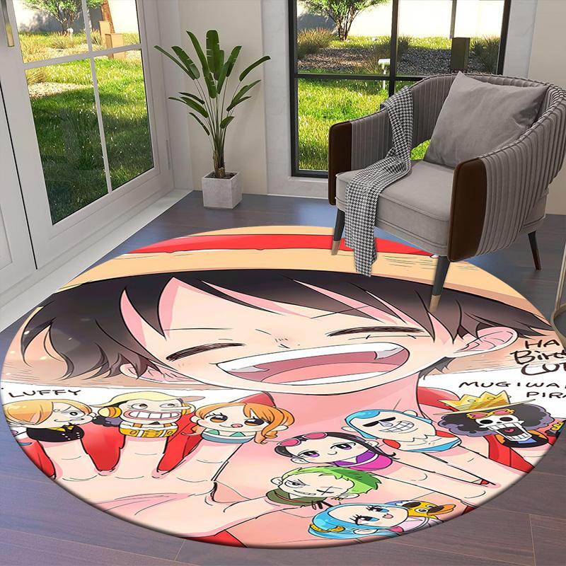 One Piece Monkey D Luffy Round Area Rug Carpet Rug For Living Room Bedroom Sofa Playroom Decor Nonslip Floor Mat
