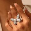 Stainless Steel Exaggerated Texture Rings for Women Vintage Open Flower Butterfly Round Heart Finger Ring Hiphop Party Jewelry