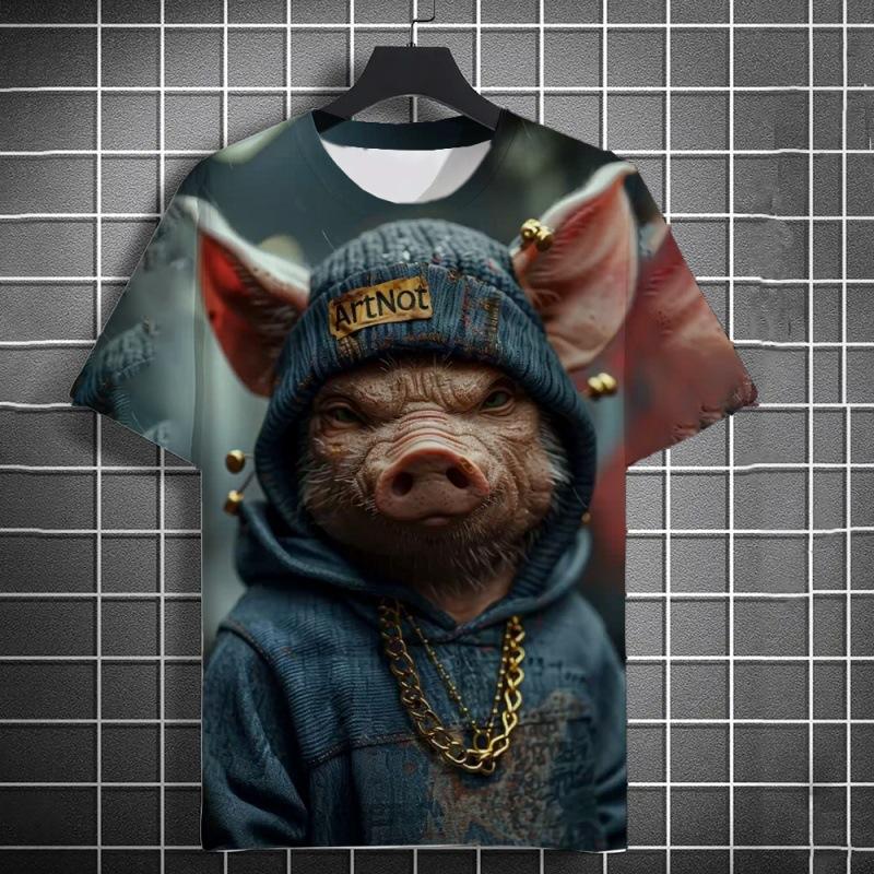 Interesting 3D Printed Animal Men's Pullover Round Neck Short Sleeved T-shirts