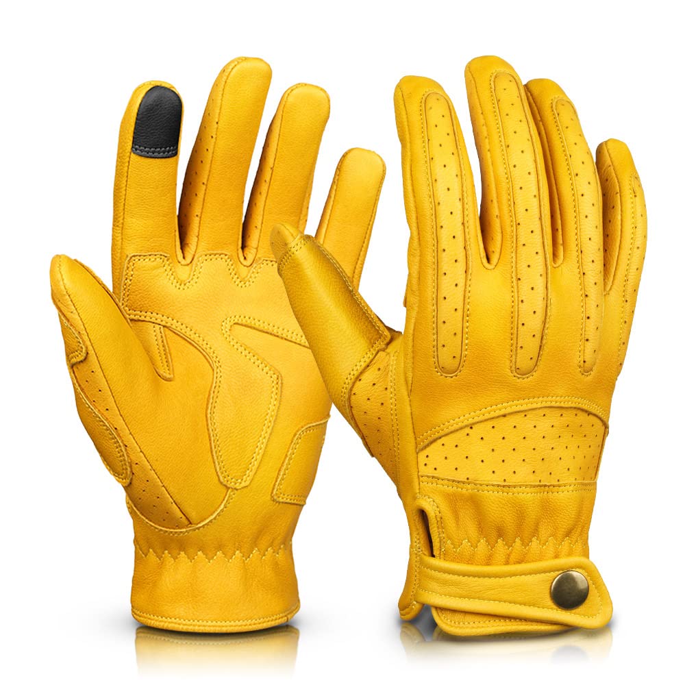 OZERO Motorcycle and Smartphone Leather Gloves for and Outdoor and Gloves, Spring, Autumn, Summer, Compatible, (Goat Leather), Breathable, Non-Slip,