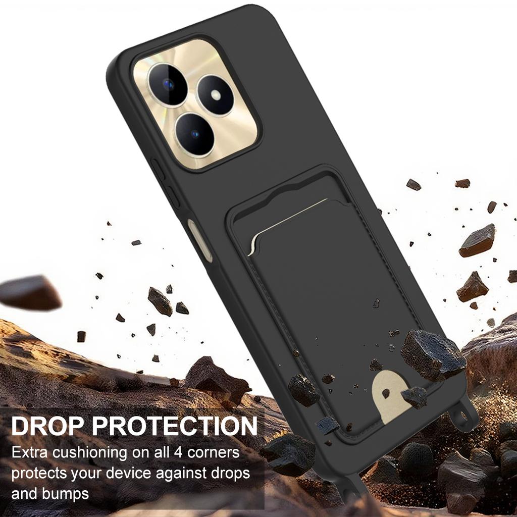 Tekutý silikonový obal pro Realme Narzo N53 4G/C53 (Globální)/(Indie)/C51/Pouzdro na telefon s držákem na karty 4G a krátkým poutkem