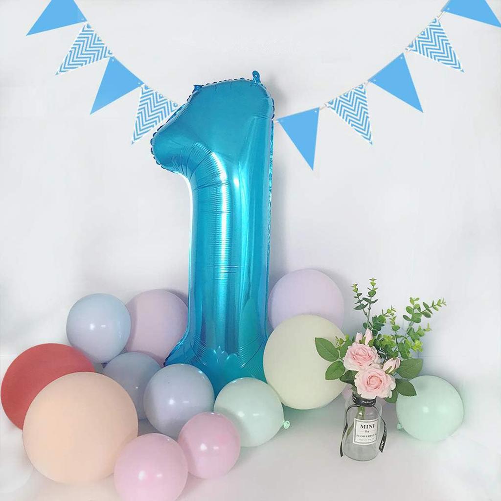 40 Inch Giant Blue Digital Balloons 0-9, Anniversary Party Decoration Supplies, Birthday Balloons