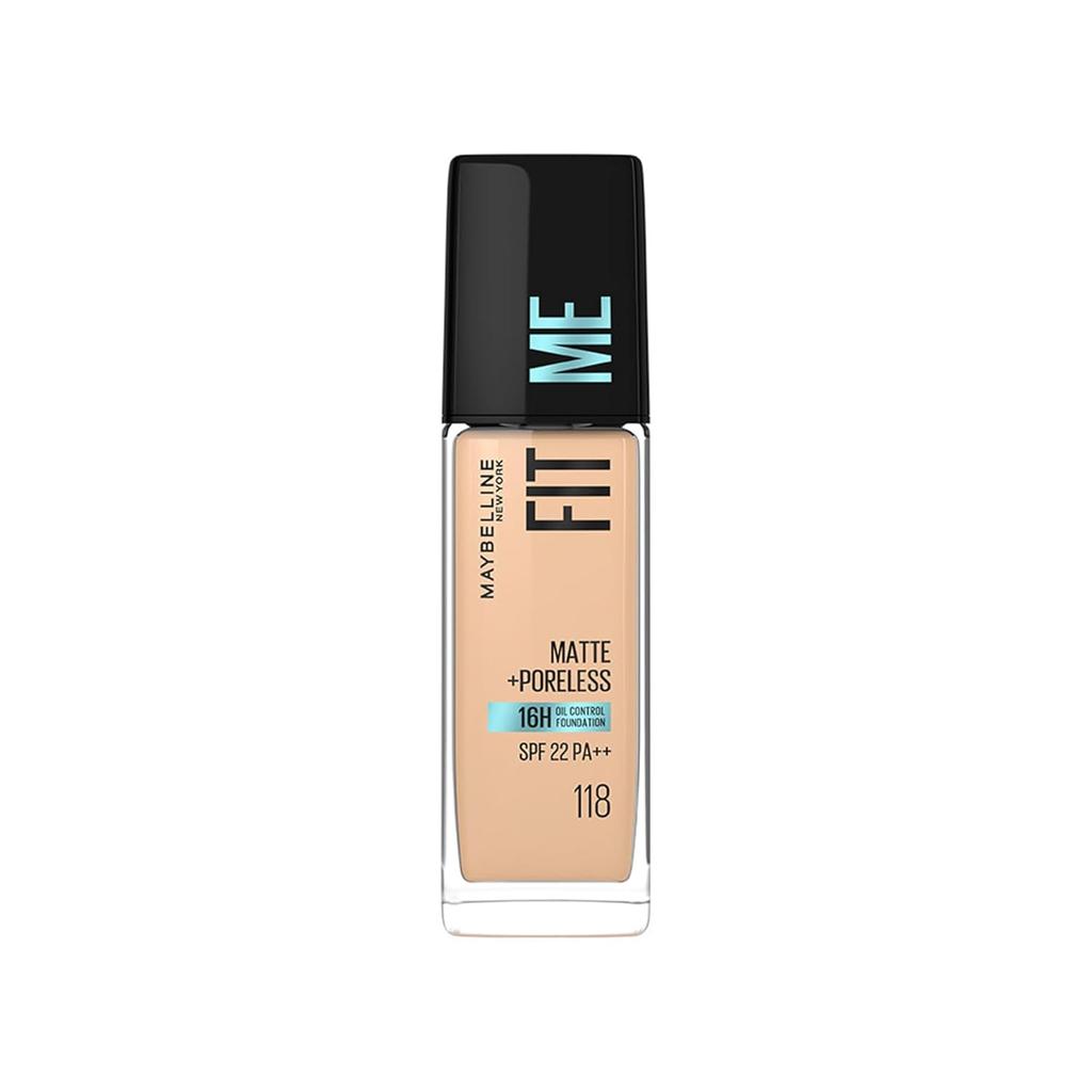 Maybelline New York Fit Me Matte Poreless Foundation 118 Light Beige 30ml Oil Control SPF 22 Natural Matte Finish Liquid Makeup