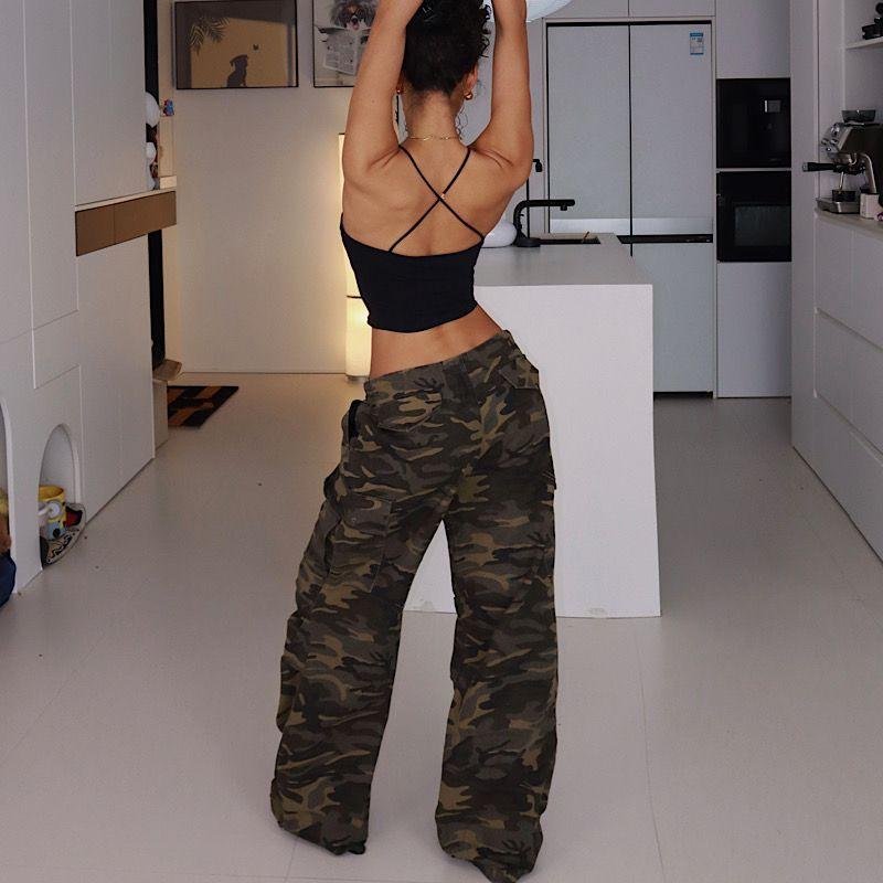 American Retro Camouflage Cargo Pants Women's Summer Loose Straight-leg Wide Leg Casual Trousers Tide