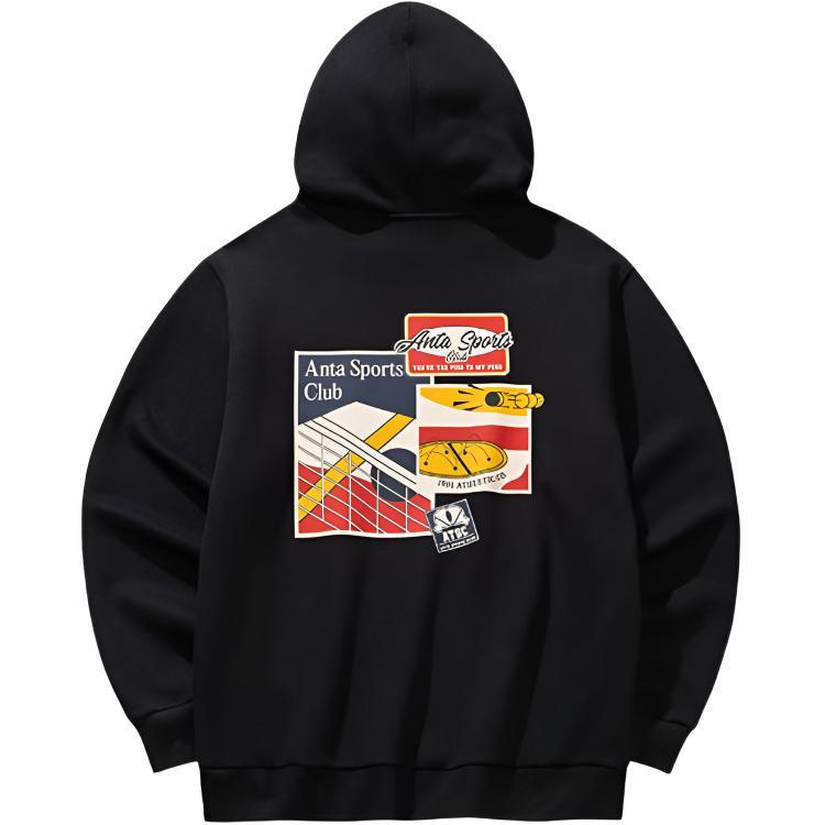 Anta Comfortable Hooded Pullover Sweatshirt With Letter Fleece Men tops 152618705N-5