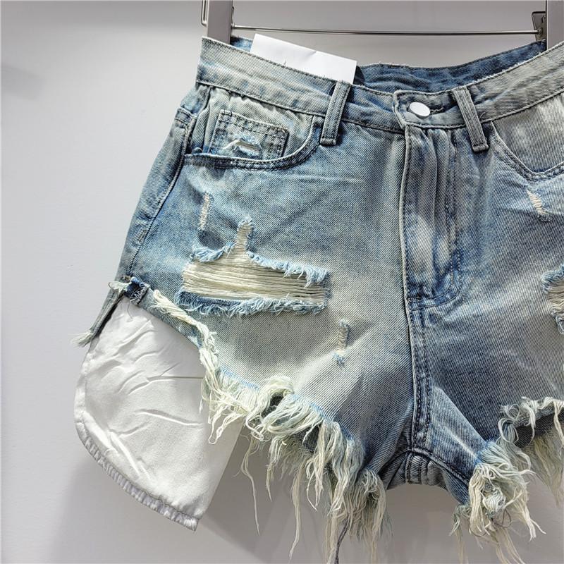 2026 Estate Nuovi Pantaloncini in Denim Rosa Forati da Donna Vita Alta Dimagranti Ragazza Piccante A-line Bordo Sfilacciato