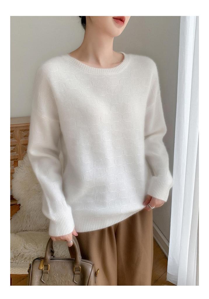 Women's Round Neck Cashmere Sweater: Autumn/Winter Jacquard Knitwear Top