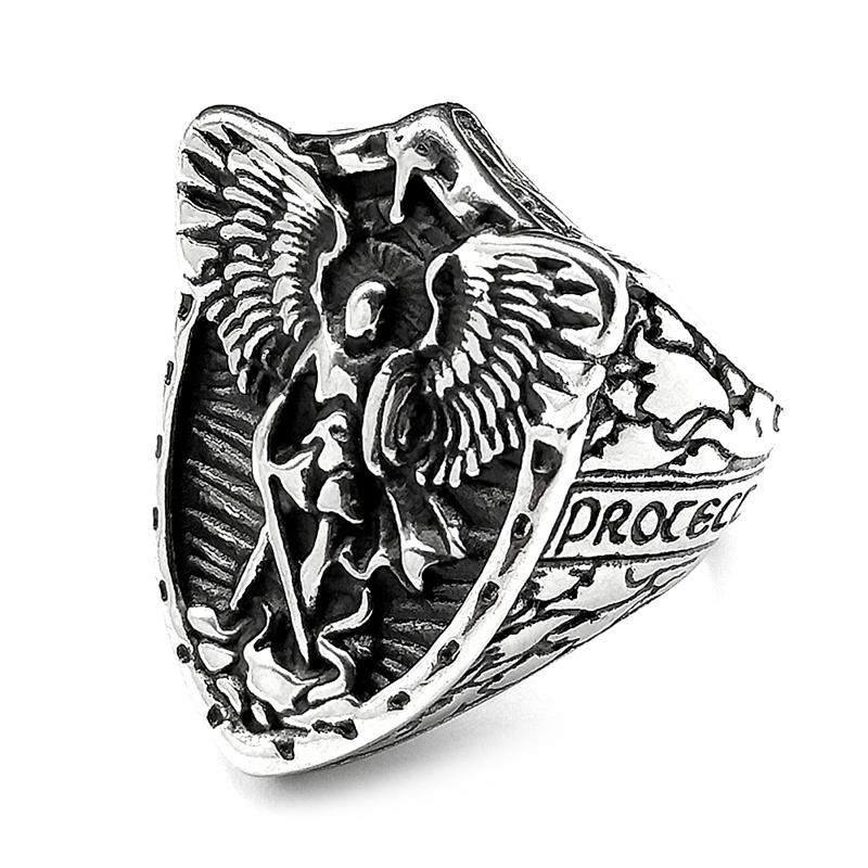 316L Vintage Saint Michael Archangel Ring for Women Men Stainless Steel Gold Color Knight Shield Finger Ring Amulet Jewelry 9