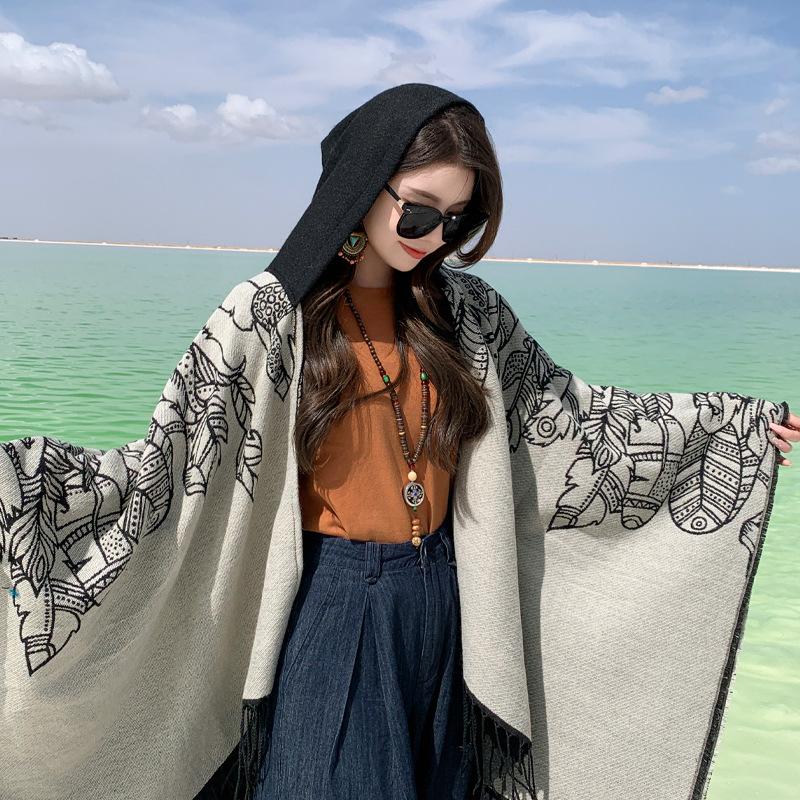 Desert Travel Scarf Shawl Seaside Sun Protection Photo Hooded Cape Female Big Northwest Cape