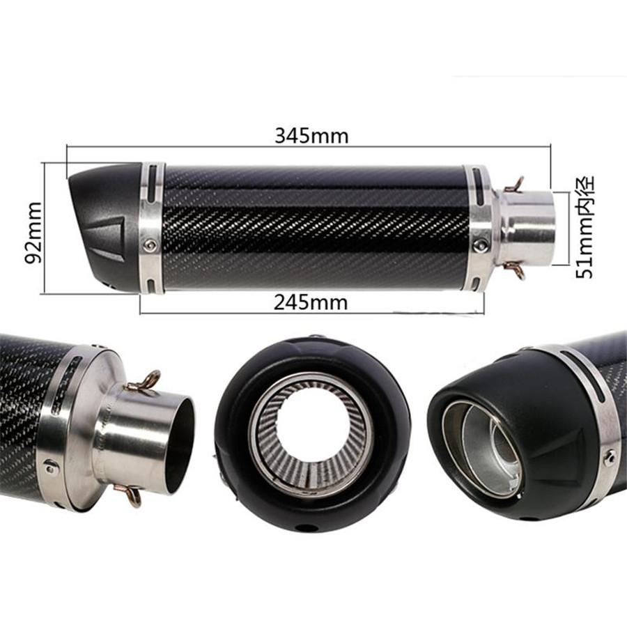 51mm Universal Motorcycle Exhaust Modified Scooter Exhaust Glossy Carbon Fiber