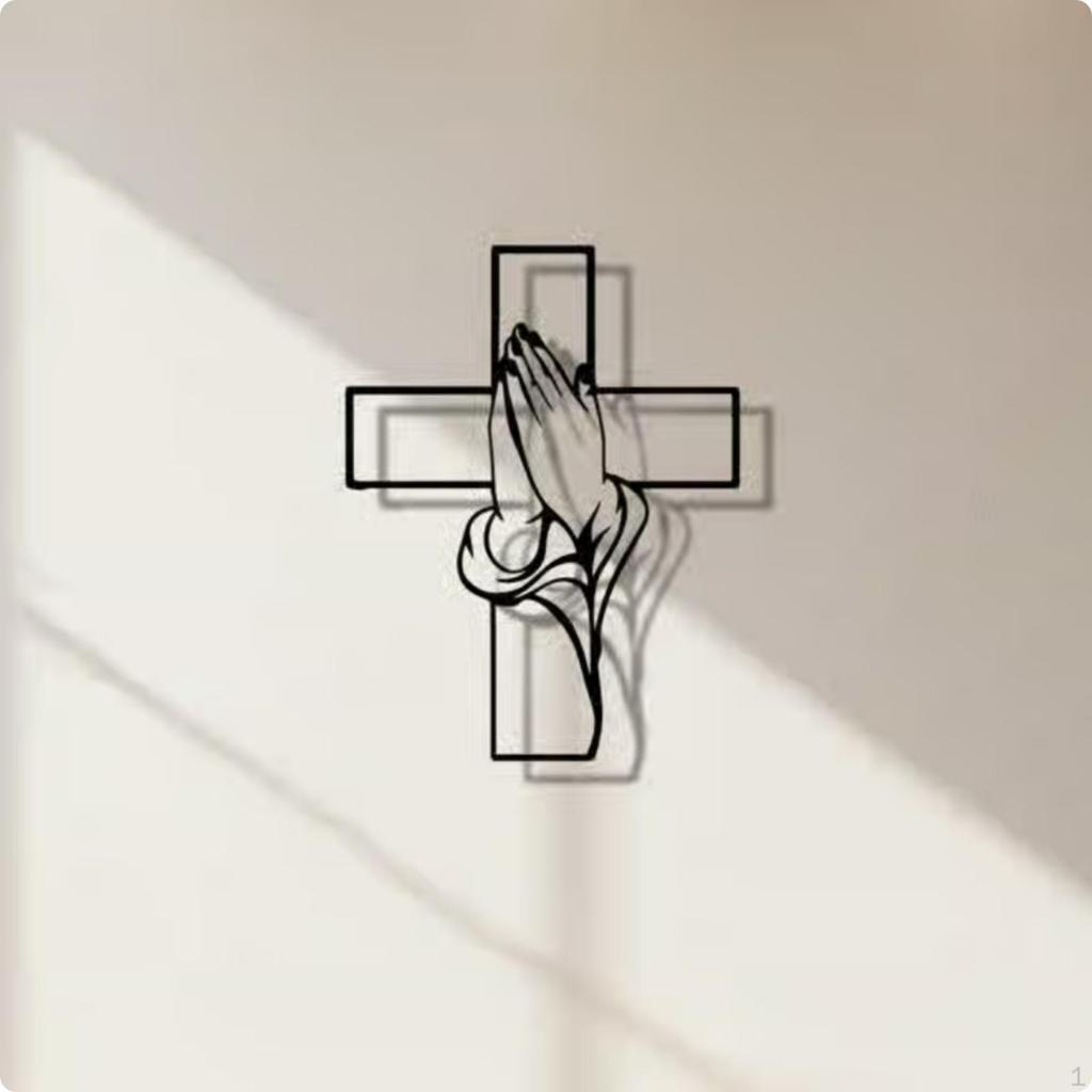 Praying Hands Cross Open Frame Metal Belief Wall Hanging Minimalist Prayer