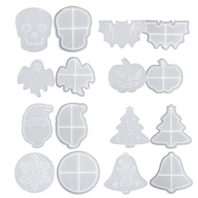 Silikon Halloween Totenkopf Untersetzer Resin Gießform Treibsand Weihnachtsbaum Schneeflocke Tassenmatte Form Heimdekor Kunsthandwerk