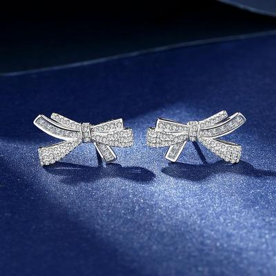 Full Diamond Bow Earrings Women's Light Luxury Personality Temperament Earrings Premium Sense Delicate Ear Jewelry