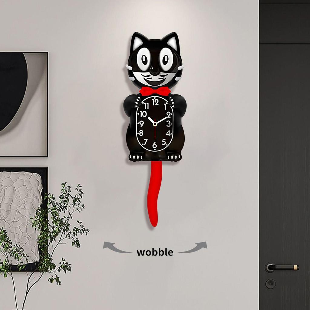 Vintage Cat Clock Cute Non Ticking Funny Retro Cat Wall Clocks with Moving Tail for Living Room Kitchen Study Home Office School