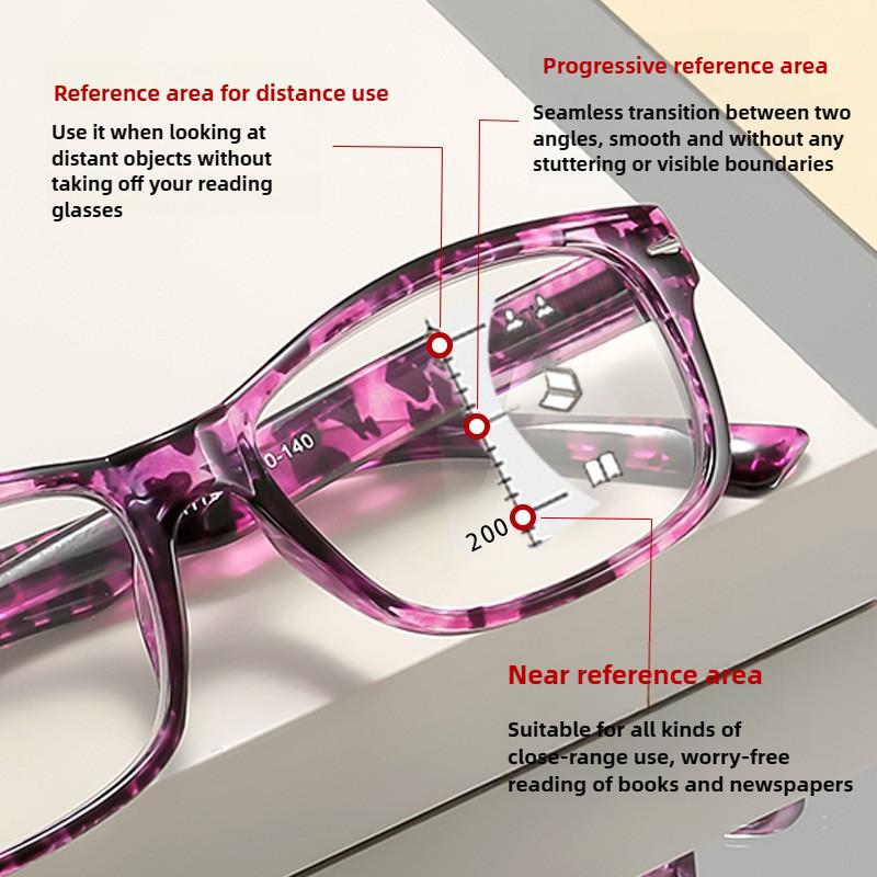 Unisex Fashion HD Progressive Multifocal Presbyopia Glasses Women's Fashionable Printed Frames Anti-Blue Light Reading Glasses