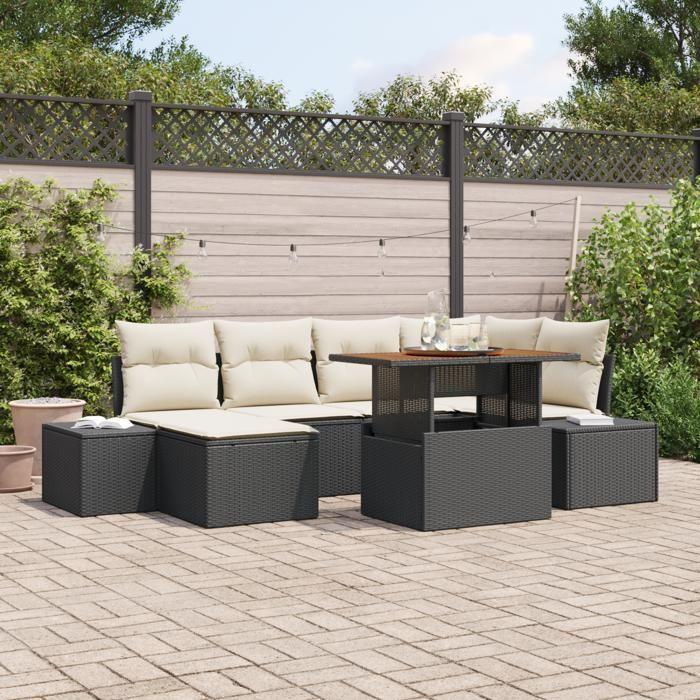 VidaXL Ensemble de Canapé de Jardin de 7 Pièces avec Coussins Noir en Poly Rattan 3358721