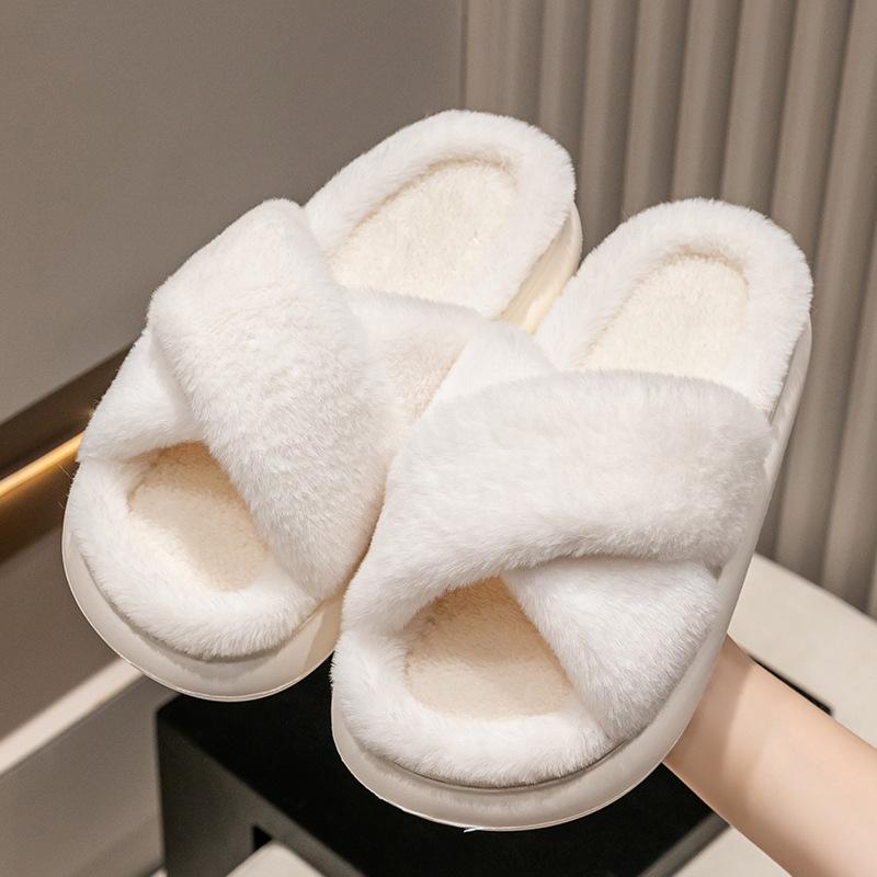 

New Mao Mao Slippers Women s Autumn Wear Home Indoor Thick Bottom Warm Fleece Cotton Slippers Men s 40-41 [Suitable for 39-40 feet] білий