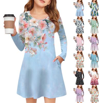Girls' Long Sleeve Dress - Color Pocket Dress