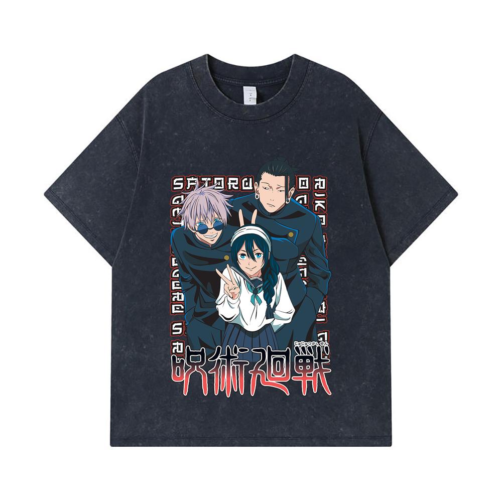 275 GSM Washed T-shirts 100% Cotton Jujutsu Kaisen V40 Print Unisex Heavy Cotton T Shirt