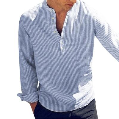 Men's Spring and Autumn Shirt Striped Slim Stand-up Collar Shirt