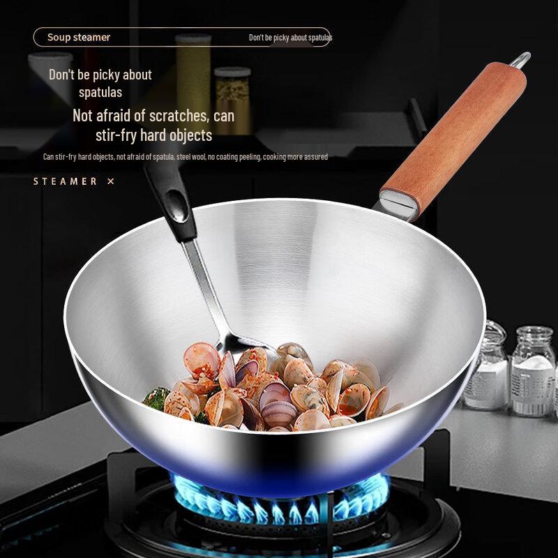 ZISIZ 316 Stainless Steel Flat-Bottom Wok with Lid