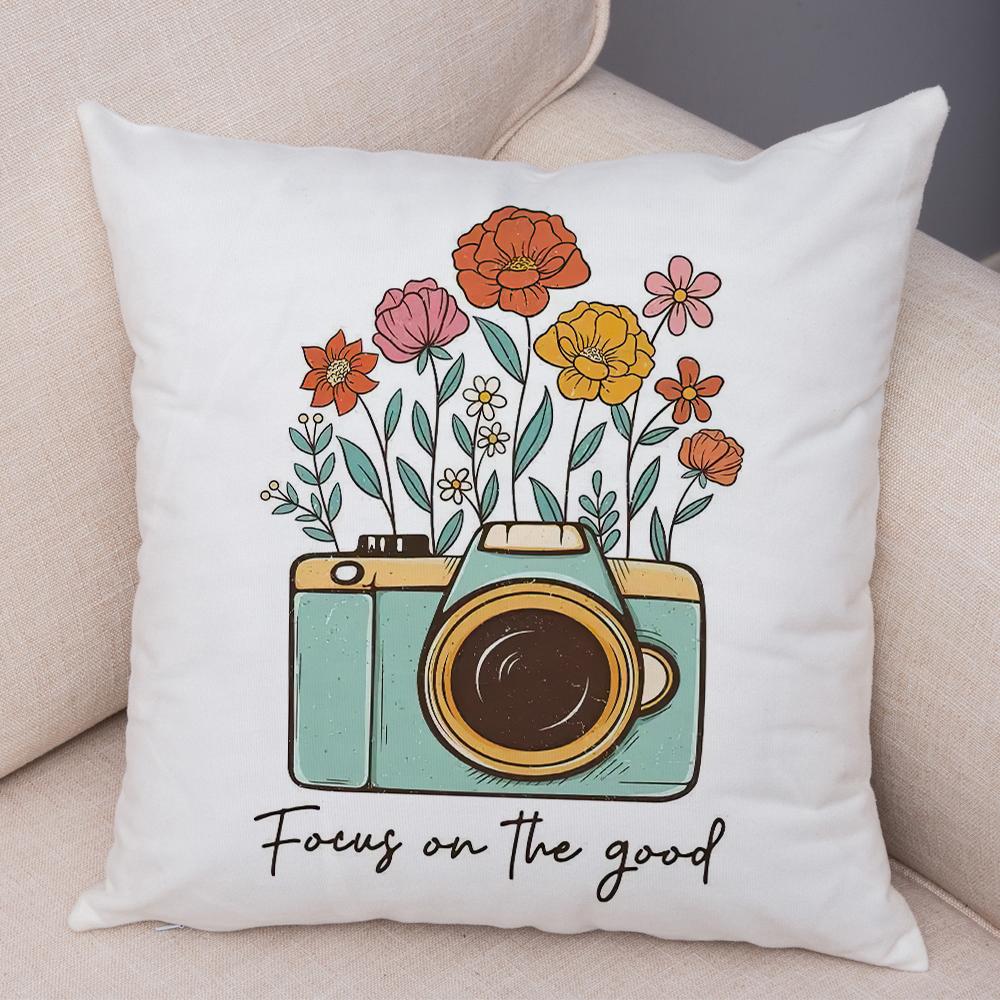 Wild Spirit Skull Pillowcase Double Print Stay Weird Mushroom Cushion Cover Soft Plush Boots Soul Camera Pillowcase for Sofa