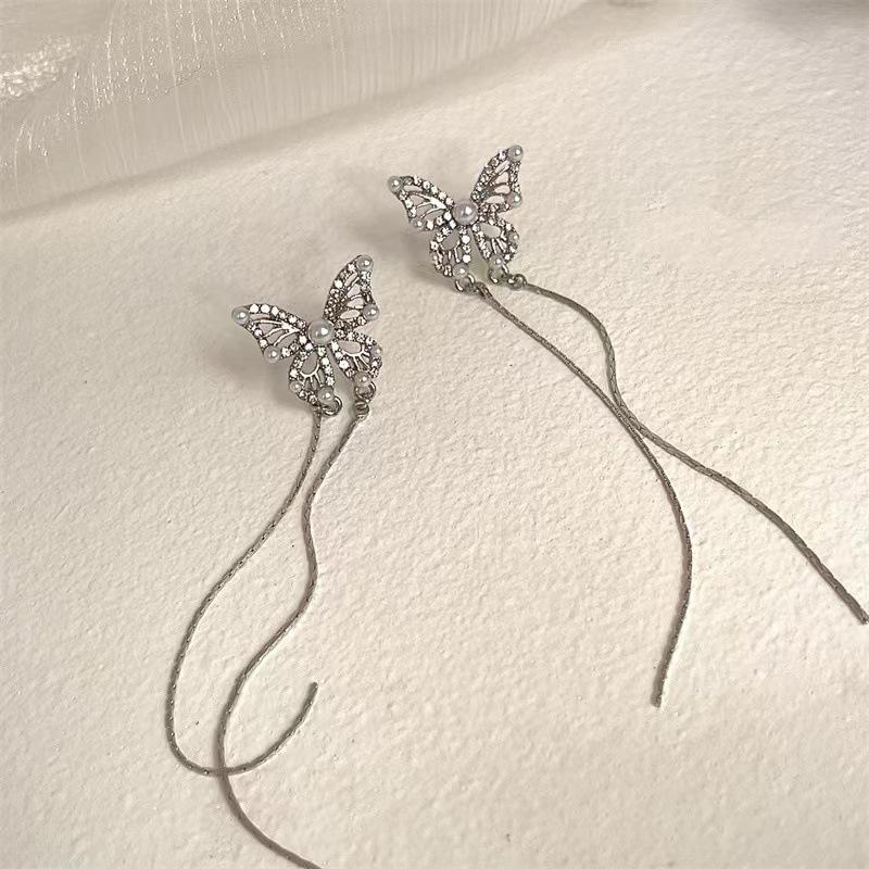 Fashion Butterfly Tassel Long Earrings For Women Girls Elegant Crystal Jewelry Ear Rings Lady Earrings Gift