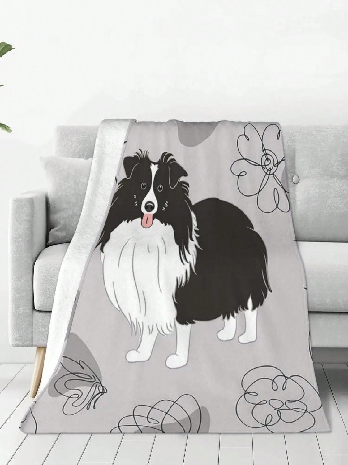 

Cute Black White Sheltie Dog Shetland Sheepdog Blanket Fleece Warm Sofa Throw Blankets For Couch Bedding Throws Bedspread Quilt 75X95CM сірий колір