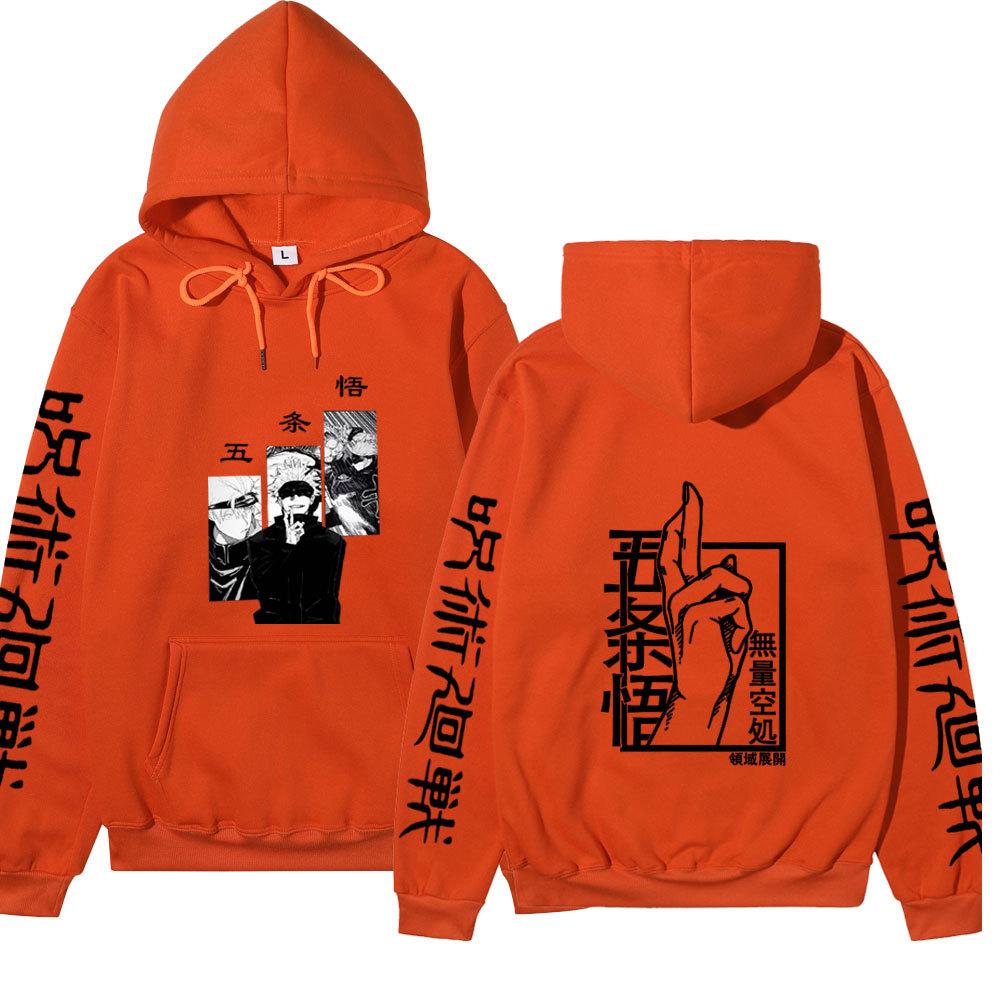 Jujutsu Kaisen Gojo Satoru Double-Sided Hoodie Anime Sleeve Print Long Sleeve Casual Manga Graphic Hooded Pullover Sweatshirt