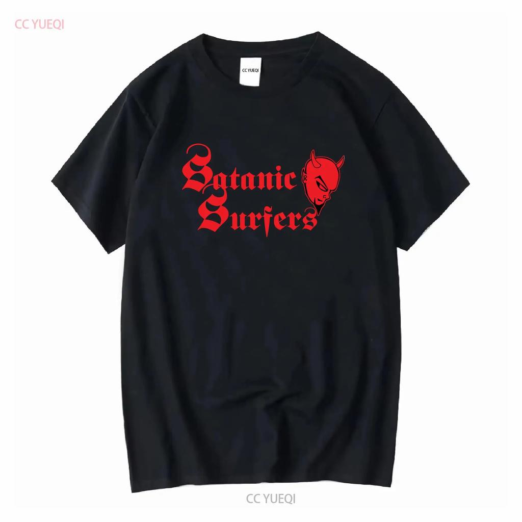 T-shirt con Logo del Diavolo Satanic Surfers Vestiti di Marca Lavaggio Vintage Traspirante Versatile Elasticizzato Moda Leggermente Grafica