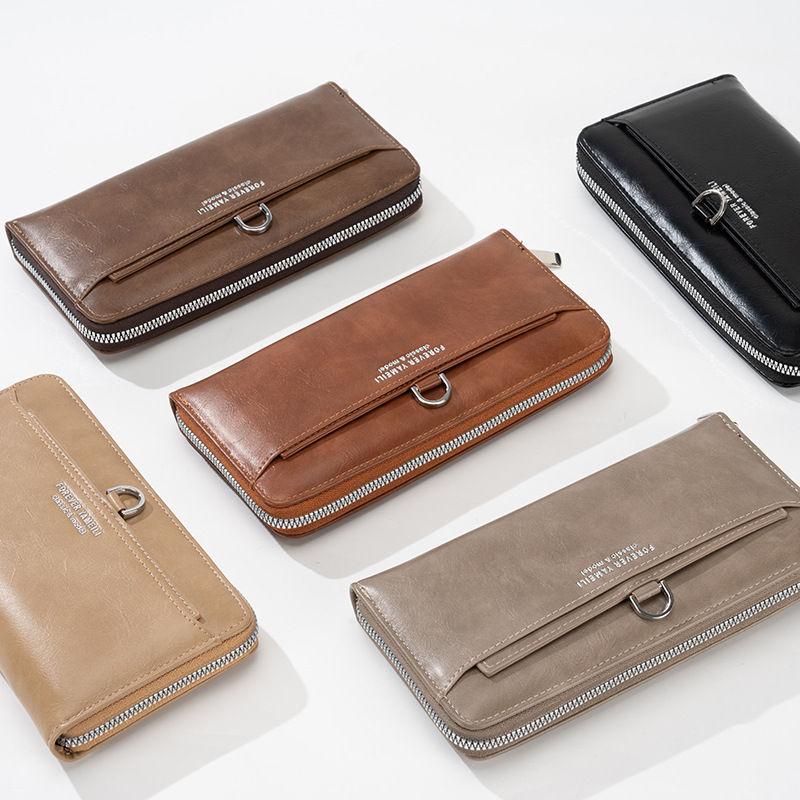 Artificial Leather Long Wallets for Women Men Fashion Zipper Purse Vintage Design Business Card Holder
