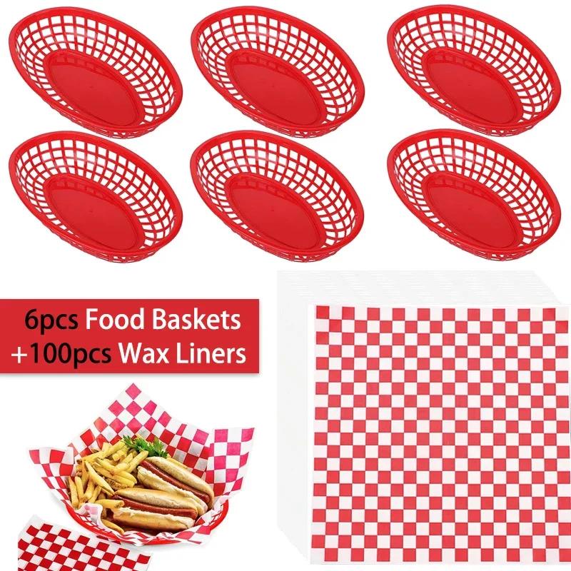 

Foodservice Фастфуд Корзины 100 листов Вощеная бумага для деликатесов Многоразовая овальная пластиковая корзина для фруктов Держатель для картофеля фри Корзина для закусок в ресторане