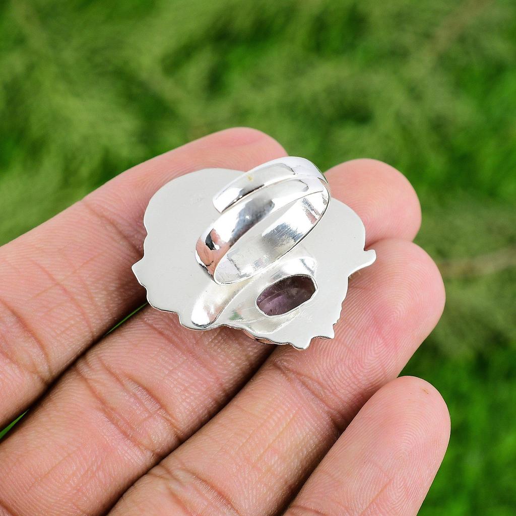 Oval African Amethyst Stone Bezel Promise Boho Ring Jewelry 925 Sterling Silver