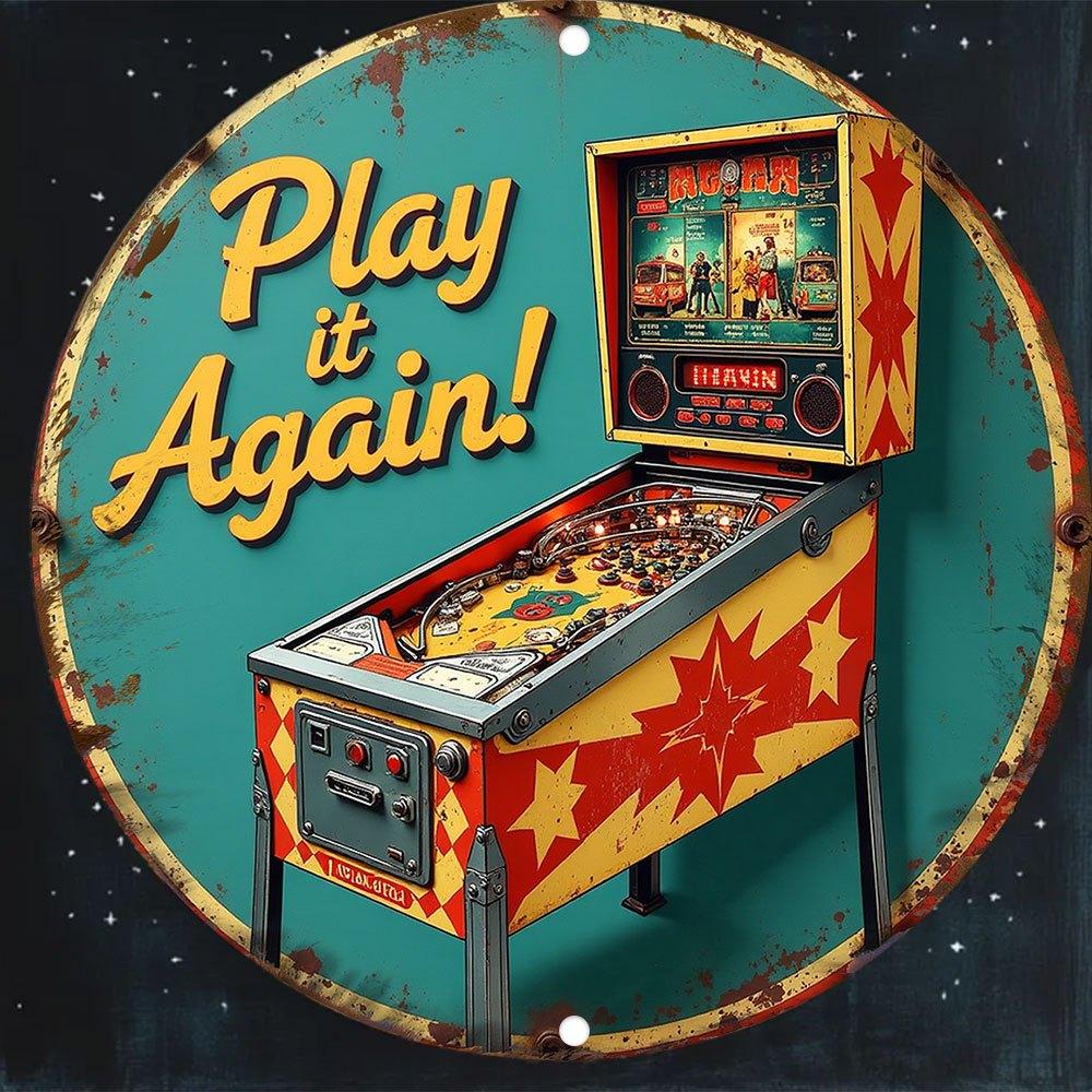 D Flat pc D print Metal tin sign Room Decor pc Vintage Metal Sign Vintage Pinball Machine Round Wall Painting for Bar