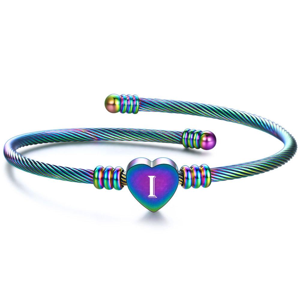 Color 26 Letter Simplicity Braided Cable Wire Titanium Steel Peach Heart Women's Bracelet