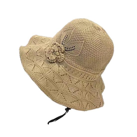Fisherman Hat Three-Dimensional Flower Decoration Summer Sun Hat Hollow Crochet Large Brim Sun Protection Hat