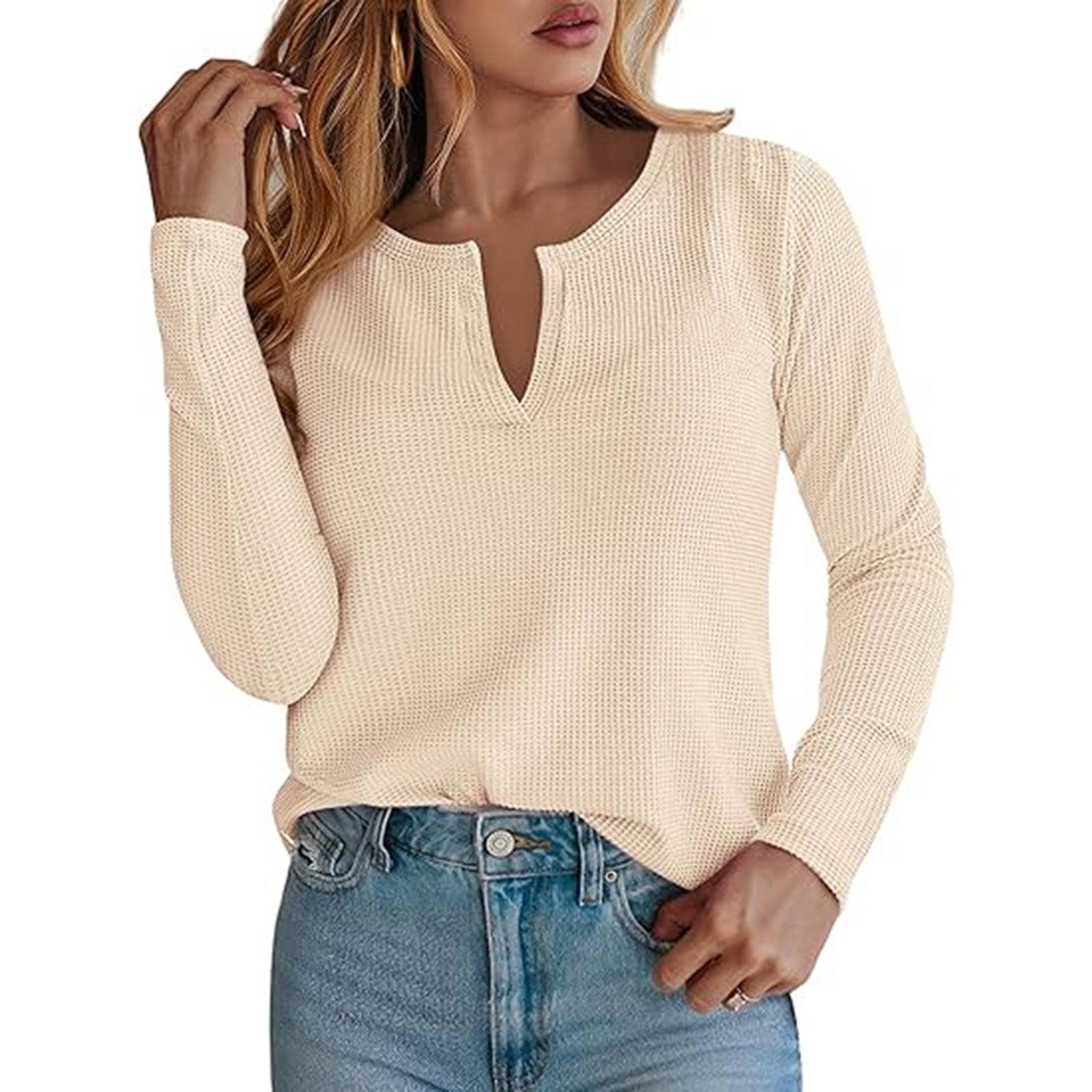 Women s Loose Comfortable Casual And Fashionable V-neck Color Long Sleeved Top L
