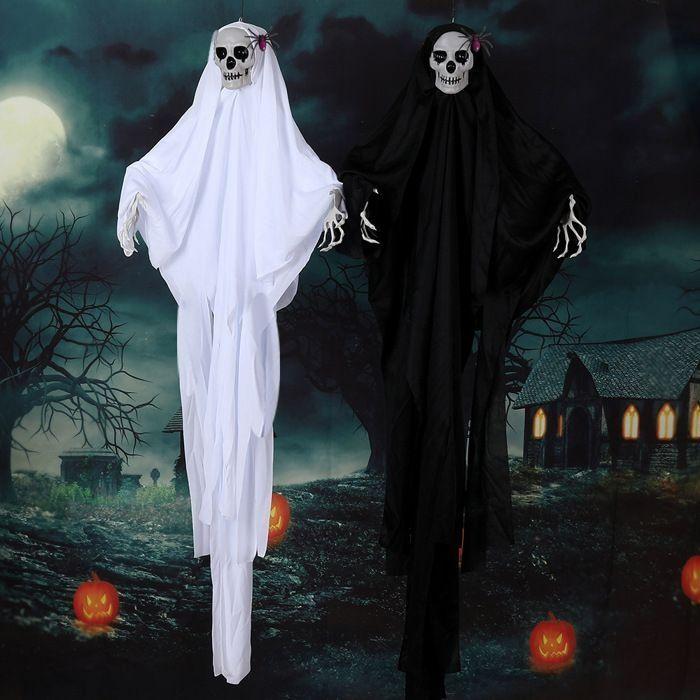 Décorations suspendues - AIMOONSA - Lot de 2 - Pour Halloween - Fantôme gesticulant et gémissant - Squelette effrayant