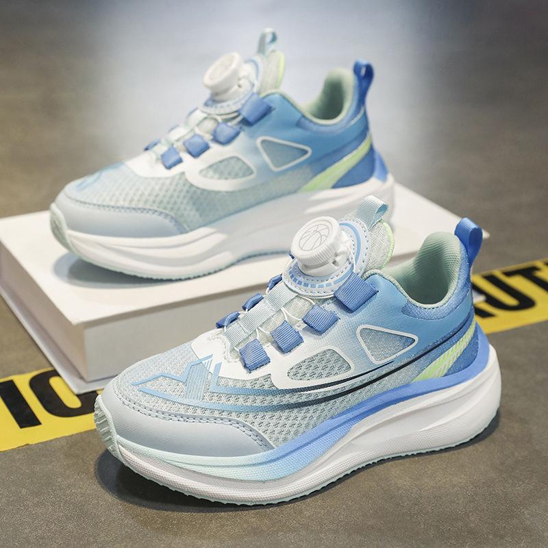 2025 Summer New Boys Mesh Breathable Sneakers Rotating Button Carbon Plate Classmates Girls Running Shoes