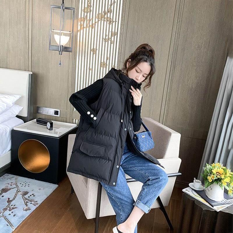 Gilet in cotone con cappuccio Gilet autunno e inverno da donna Gilet ampio e spesso di media lunghezza