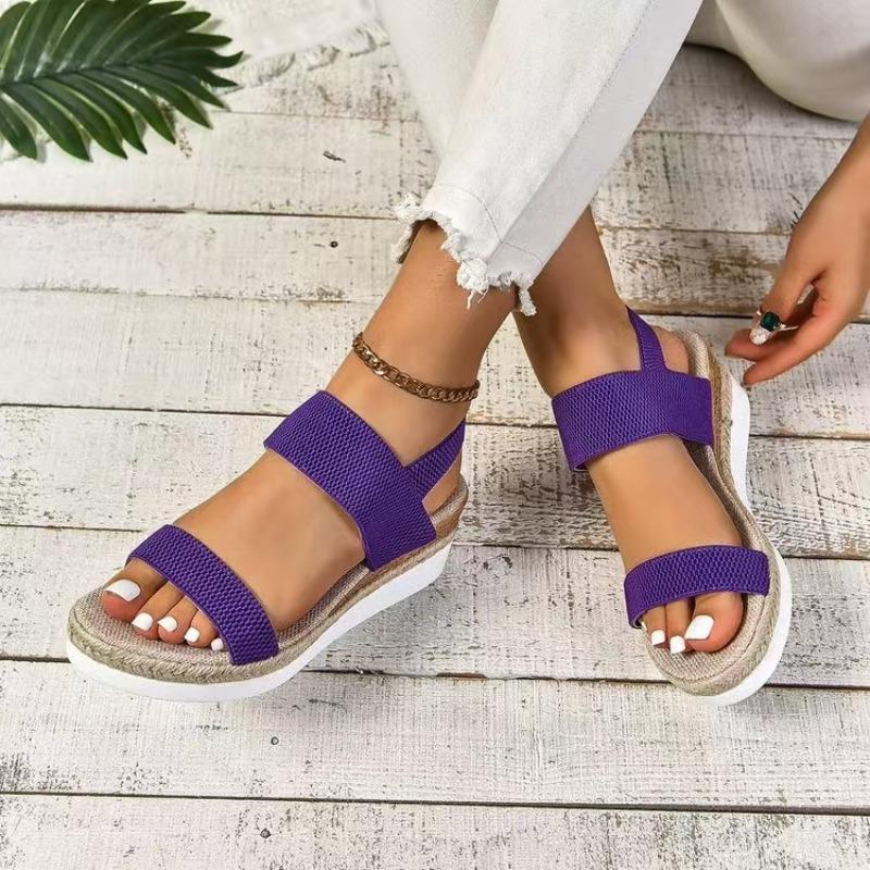 Summer New Platform Sandals Large Size Foot Cover Fish Mouth Elastic Wedge Heel Sandals Women's Black