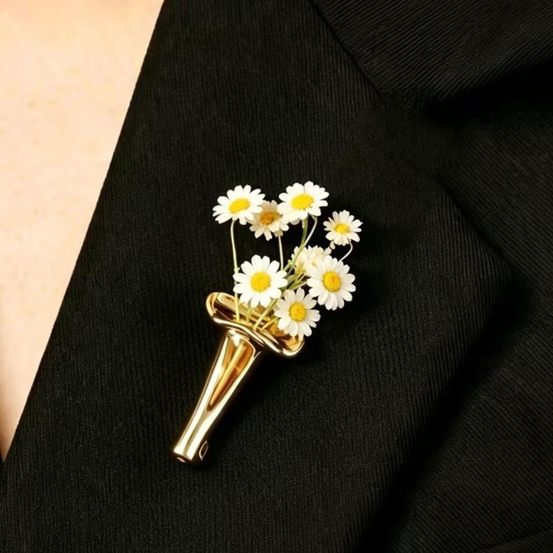 Decorative Flower Holder Brooch Pin for Jackets and Scarves, Alloy Garment Accent for Party Outfits and Daily Style