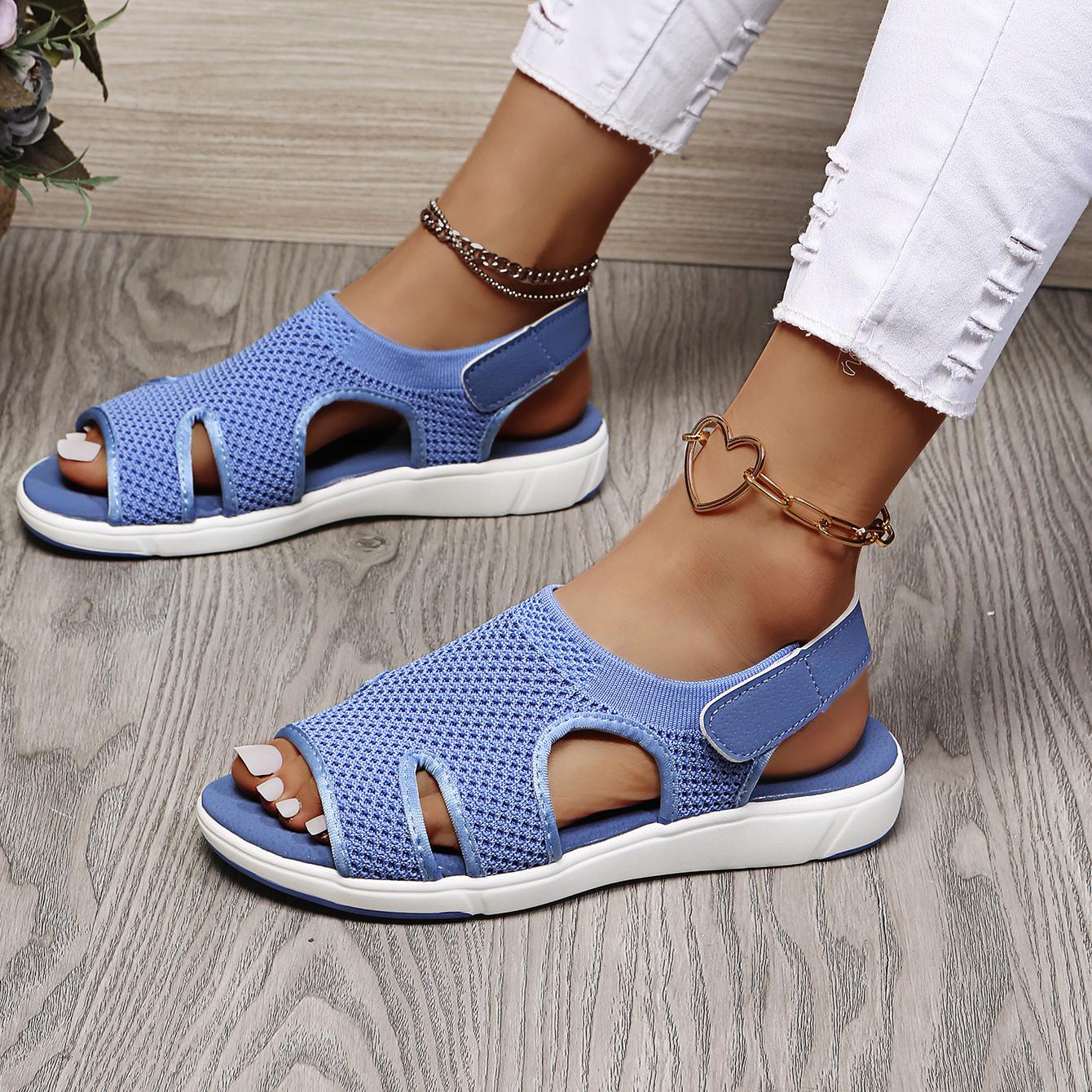 

Жіноче взуття Босоніжки на плоскій підошві Літні ткані дихаючі спортивні сандалії Повсякденне пляжне взуття великого розміру для жінок 41 синій