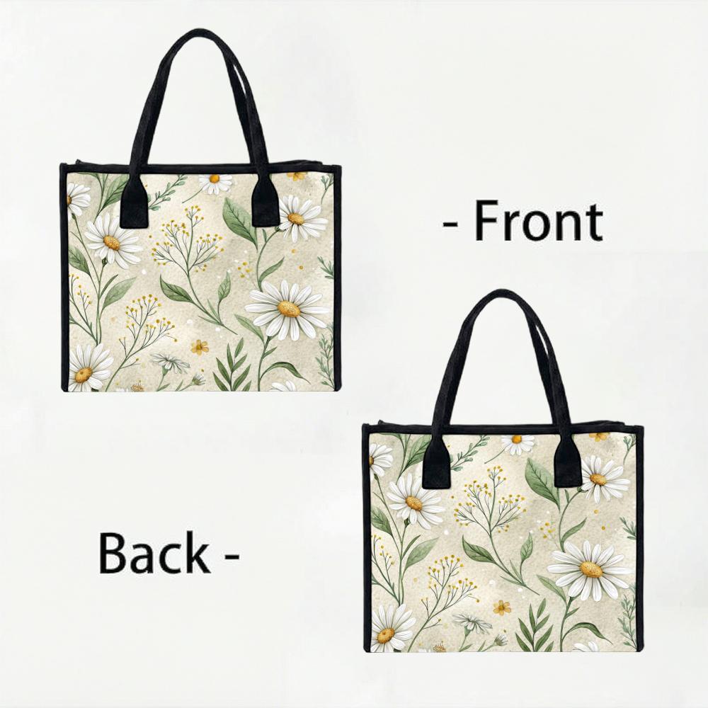 Daisy Floral Printed Casual Daily Tote Bag Lightweight Portable Shoulder Handbag For Women Shopping Travel Commute Use