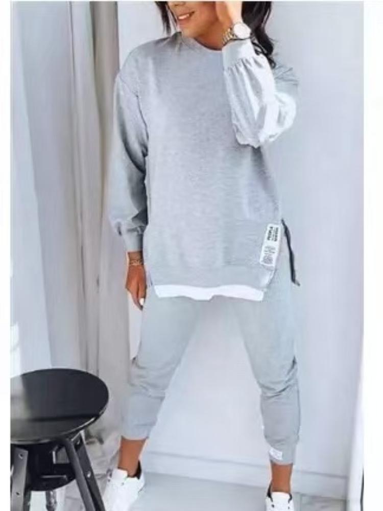 

Женский комплект с черным топом с длинным рукавом и брюками, повседневный эластичный наряд с ожерельем, модная домашняя одежда 5XL